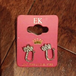 Women's Ek Earrings Letter U earings with Crown ( Cubic Zicornia)Diamonds
